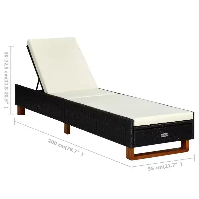 Chaise Longue de Patio, Bain de Soleil Extérieur avec Coussin en Résine Tressée