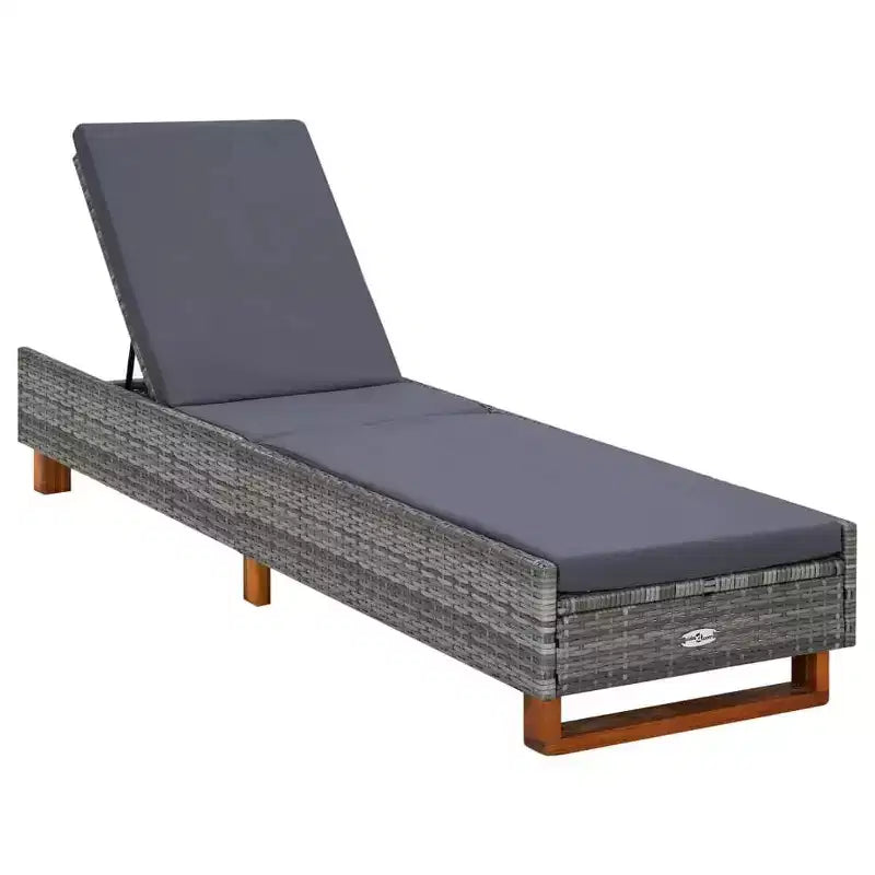 Chaise Longue de Patio, Bain de Soleil Extérieur avec Coussin en Résine Tressée