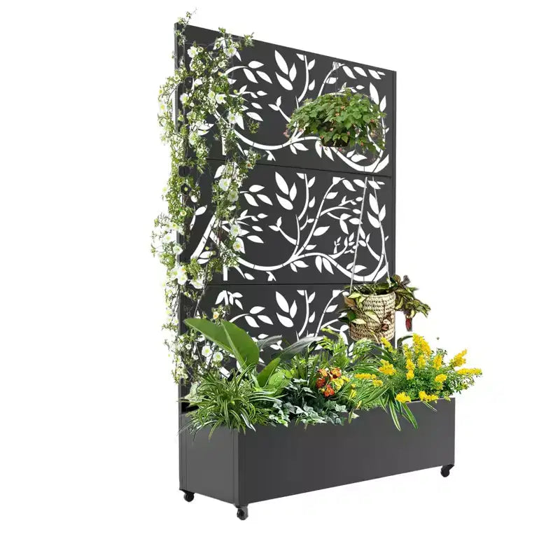 Privacy Screen Planter Box, 3-Panel 72 h x 47 w Outdoor Garden Fence with Built-in Raised Bed for Vining Plants & Veggies