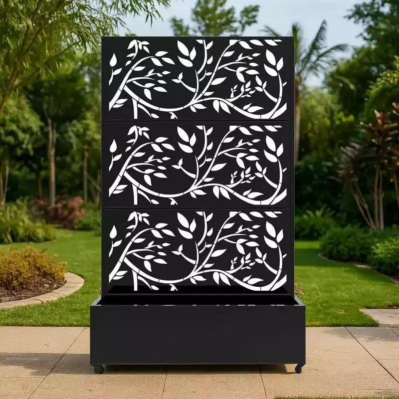 Jardinière d'intimité avec écran, clôture de jardin extérieure à 3 panneaux de 183 cm (h) x 119 cm (l) avec bac surélevé intégré pour plantes grimpantes et légumes