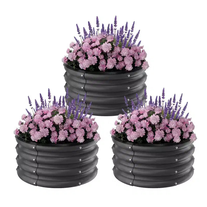 Galvanized Raised Garden Beds Outdoor, 3 Round Metal Planters, Heavy Duty Flower Herb Vegetable Boxes, Open-Bottom, Quick Assembly