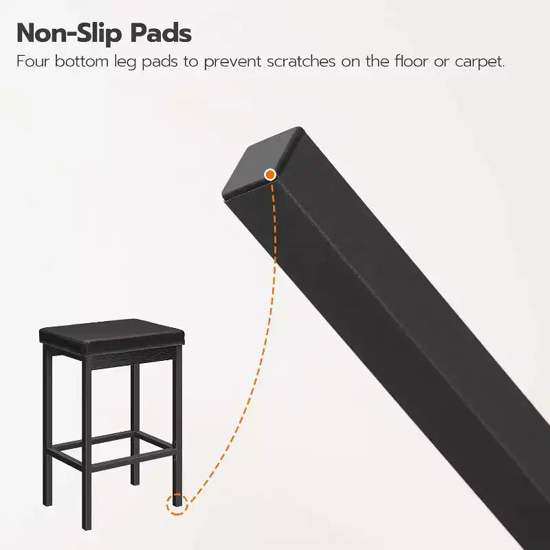 Lot de 2 tabourets de bar, chaises de bar de 63 cm de hauteur, tabourets de cuisine avec 2 épais rembourrages en PU, tabourets de bar noirs