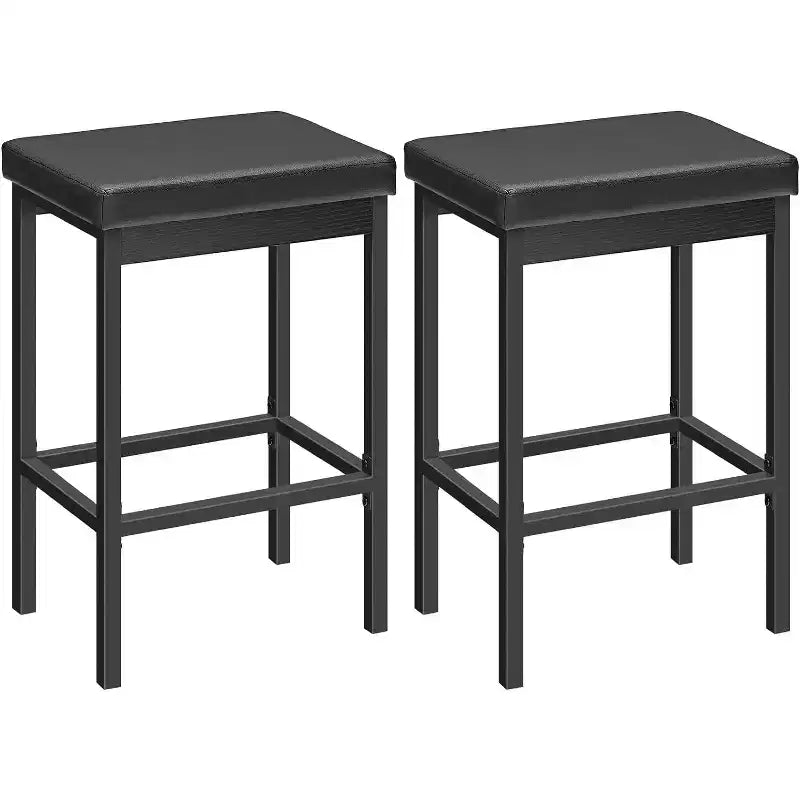 Lot de 2 tabourets de bar, chaises de bar de 63 cm de hauteur, tabourets de cuisine avec 2 épais rembourrages en PU, tabourets de bar noirs