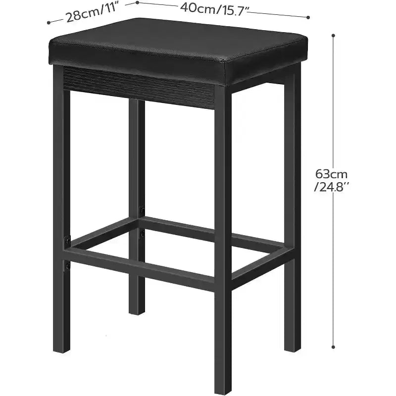 Lot de 2 tabourets de bar, chaises de bar de 63 cm de hauteur, tabourets de cuisine avec 2 épais rembourrages en PU, tabourets de bar noirs