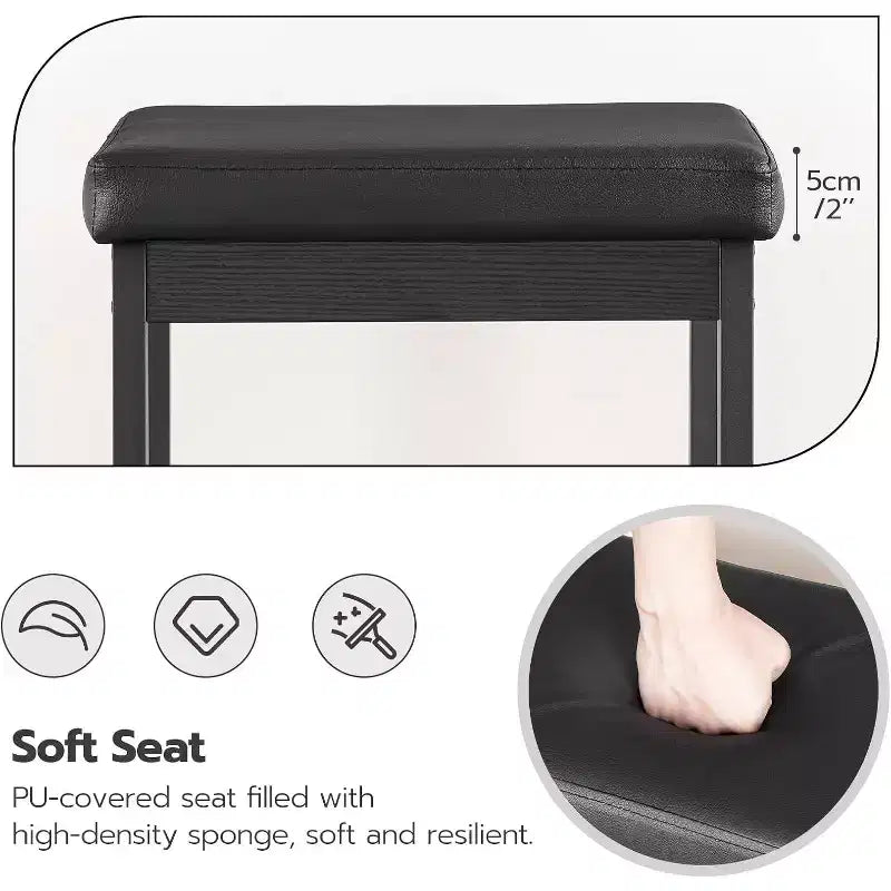 Lot de 2 tabourets de bar, chaises de bar de 63 cm de hauteur, tabourets de cuisine avec 2 épais rembourrages en PU, tabourets de bar noirs