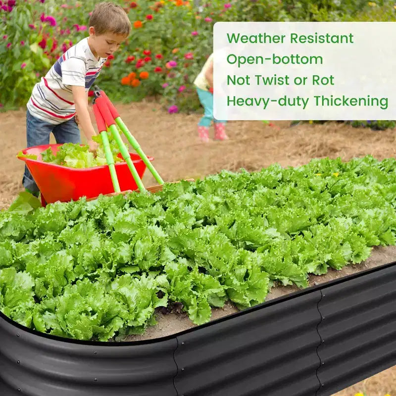 Jardinière surélevée en acier galvanisé de 4,5 x 2 x 1 pieds, à fond ouvert, avec bord en caoutchouc pour légumes, fleurs, fruits, verte