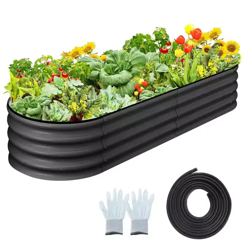 Jardinière surélevée en acier galvanisé de 4,5 x 2 x 1 pieds, à fond ouvert, avec bord en caoutchouc pour légumes, fleurs, fruits, verte