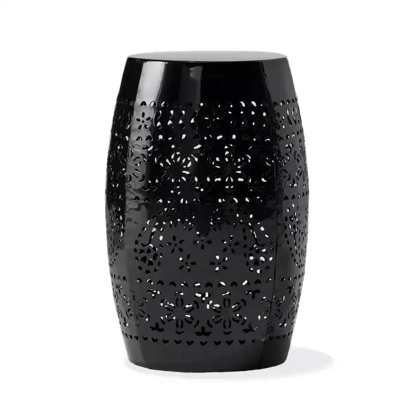 Table d'appoint en métal découpé en forme de tonneau pour patio, jardin, salon, arrière-cour, noir, 12,25*12,25*18
