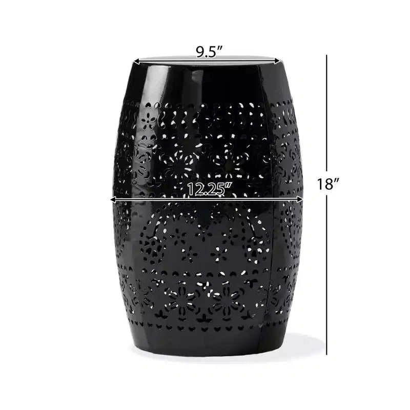 Table d'appoint en métal découpé en forme de tonneau pour patio, jardin, salon, arrière-cour, noir, 12,25*12,25*18