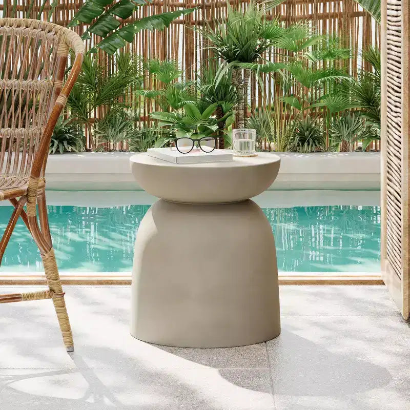 NAYSAYE Outdoor Round Drum Side Table Modern Concrete Accent End Table for Living Room Patio Garden, Gray, 15.75*15.75*18