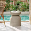 NAYSAYE Outdoor Round Drum Side Table Modern Concrete Accent End Table for Living Room Patio Garden, Gray, 15.75*15.75*18