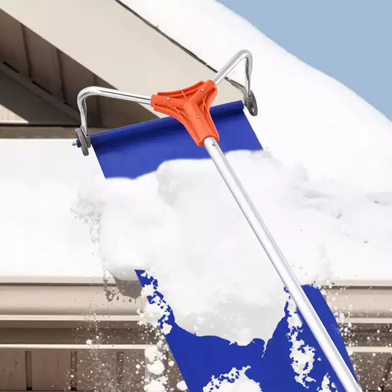 Râteau à neige de toit, lame en aluminium de 43 cm, racloir à neige de toit réglable de 1,25 à 5,25 m avec roues et glissière, outil léger de déneigement, argent