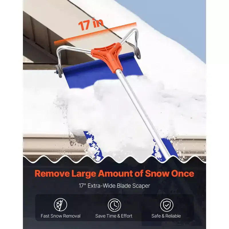 Râteau à neige de toit, lame en aluminium de 43 cm, racloir à neige de toit réglable de 1,25 à 5,25 m avec roues et glissière, outil léger de déneigement, argent