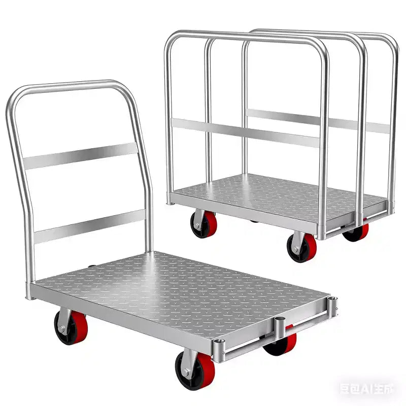2-in-1 Platform Truck, 2500 LBS Heavy Duty Steel Dolly, 36x24 Panel Cart with 3/4 Handrails & Rubber Swivel Casters for Moving