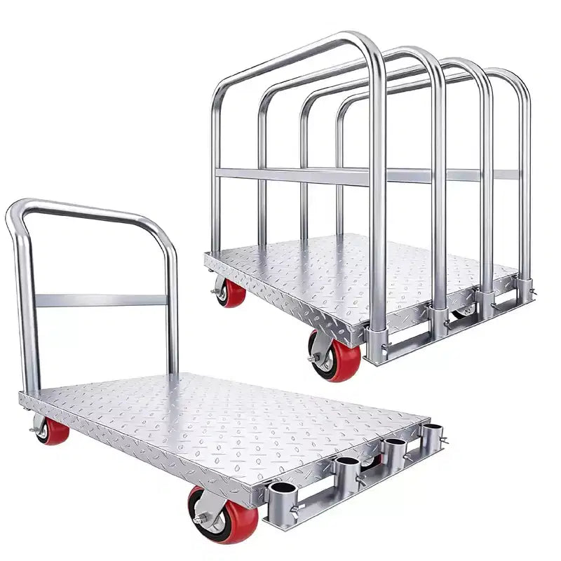 Chariot de transport 2-en-1, Diable en acier robuste de 1134 kg, Chariot de panneau 91x61 cm avec mains courantes 3/4 et roulettes pivotantes en caoutchouc pour le déménagement
