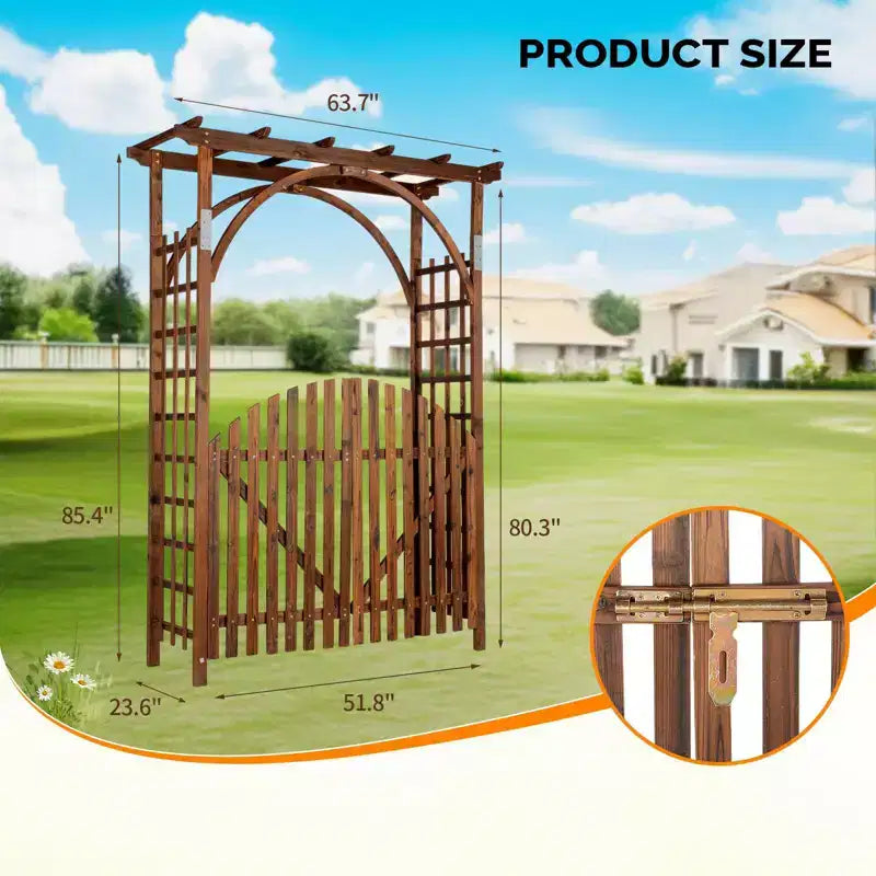 Arche de jardin en bois de 2,13 m avec porte