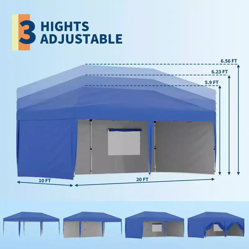 Tente de réception escamotable robuste 3x6m Pavillon extérieur imperméable avec 4 parois latérales et auvent, avec sacs à roulettes, piquets de sol et sacs de sable