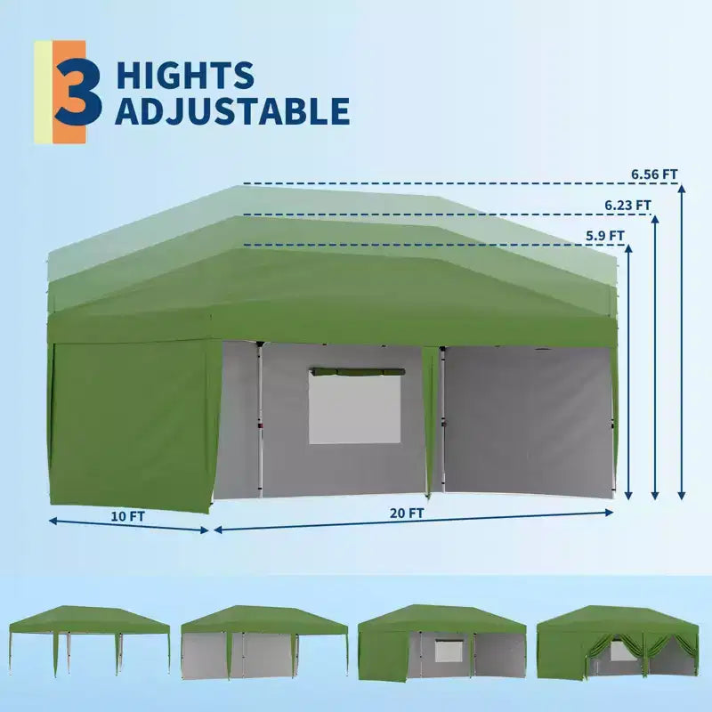 Tente de réception escamotable robuste 3x6m Pavillon extérieur imperméable avec 4 parois latérales et auvent, avec sacs à roulettes, piquets de sol et sacs de sable