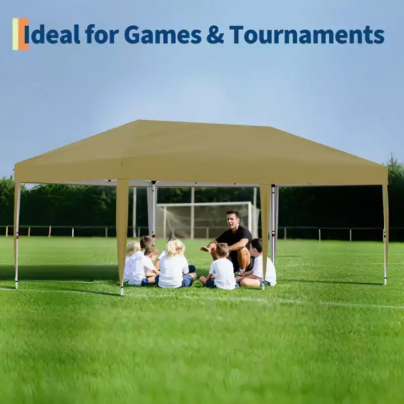 Tente de réception escamotable robuste 3x6m Pavillon extérieur imperméable avec 4 parois latérales et auvent, avec sacs à roulettes, piquets de sol et sacs de sable