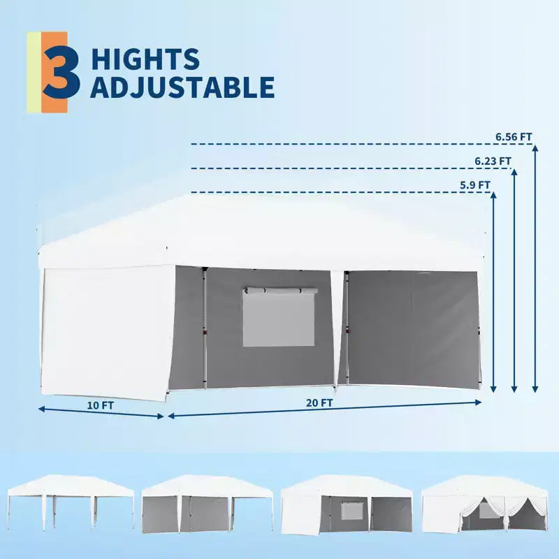 Tente de réception escamotable robuste 3x6m Pavillon extérieur imperméable avec 4 parois latérales et auvent, avec sacs à roulettes, piquets de sol et sacs de sable