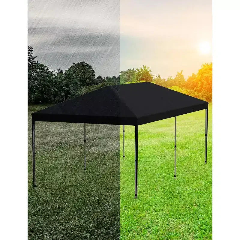 Tente de réception escamotable robuste 3x6m Pavillon extérieur imperméable avec 4 parois latérales et auvent, avec sacs à roulettes, piquets de sol et sacs de sable