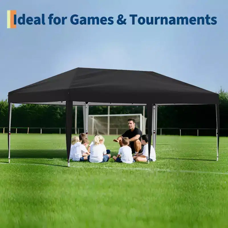 Tente de réception escamotable robuste 3x6m Pavillon extérieur imperméable avec 4 parois latérales et auvent, avec sacs à roulettes, piquets de sol et sacs de sable