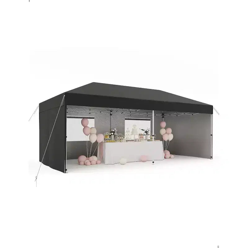 10x20 ft Heavy Duty Pop-Up Awning Tent  Waterproof Outdoor Pavilion with 4 Side Walls and Awning, with Roller Bags, Ground Pegs and Sandbags