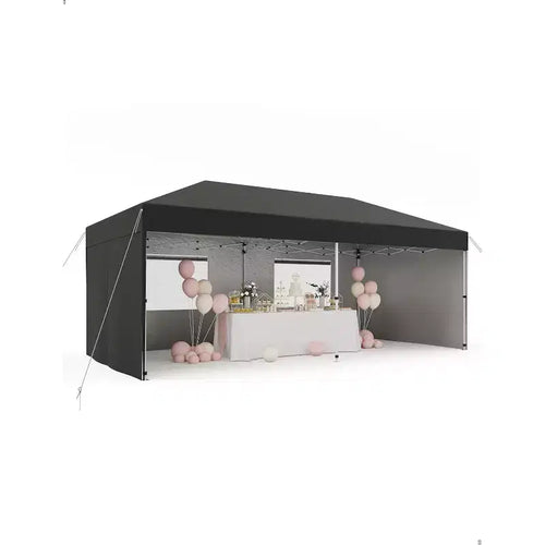 10x20 ft Heavy Duty Pop-Up Awning Tent  Waterproof Outdoor Pavilion with 4 Side Walls and Awning, with Roller Bags, Ground Pegs and Sandbags