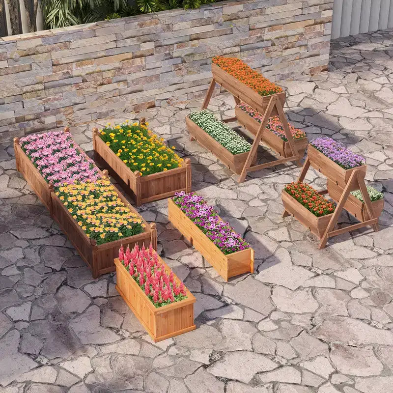 Jardinière surélevée en bois rectangulaire avec 2 trous de drainage pour l'extérieur