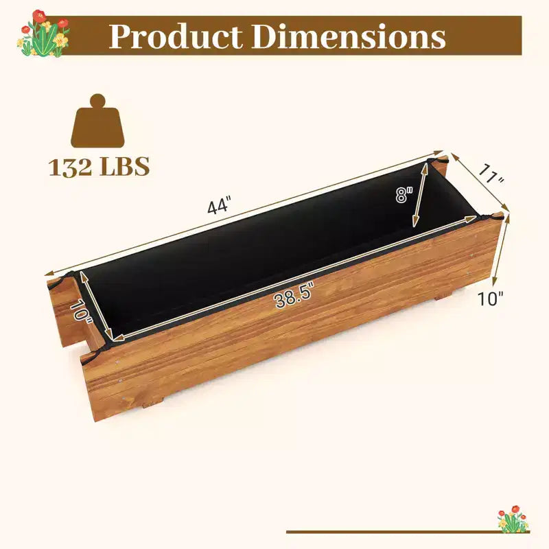 Jardinière surélevée en bois rectangulaire avec 2 trous de drainage pour l'extérieur