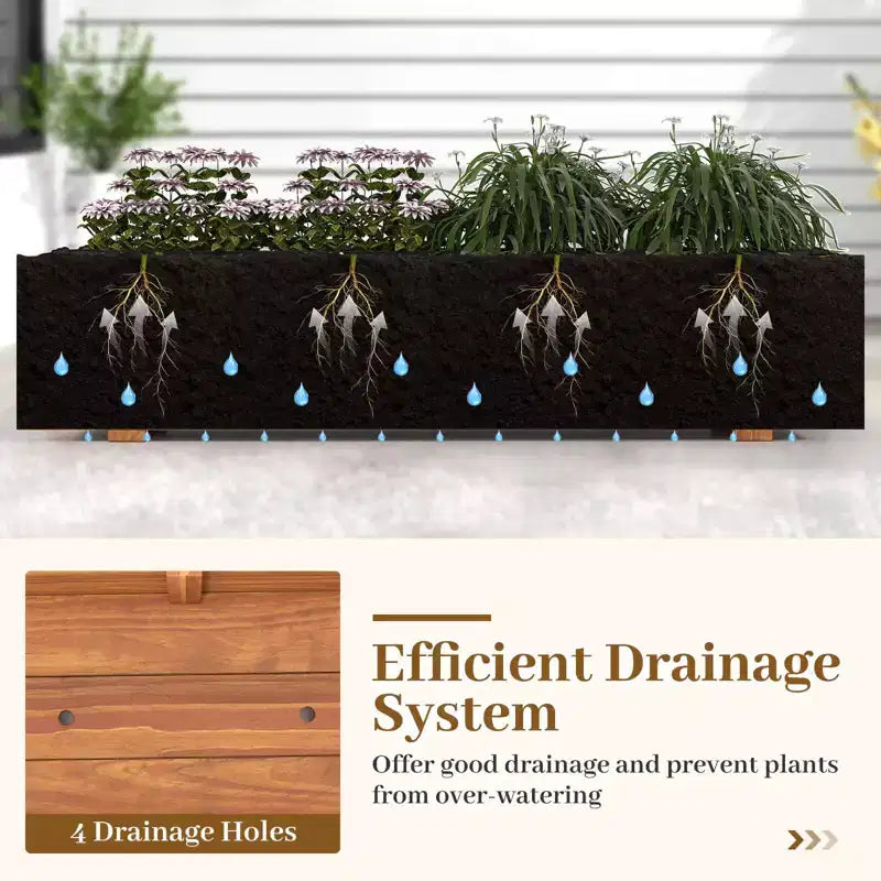 Jardinière surélevée en bois rectangulaire avec 2 trous de drainage pour l'extérieur