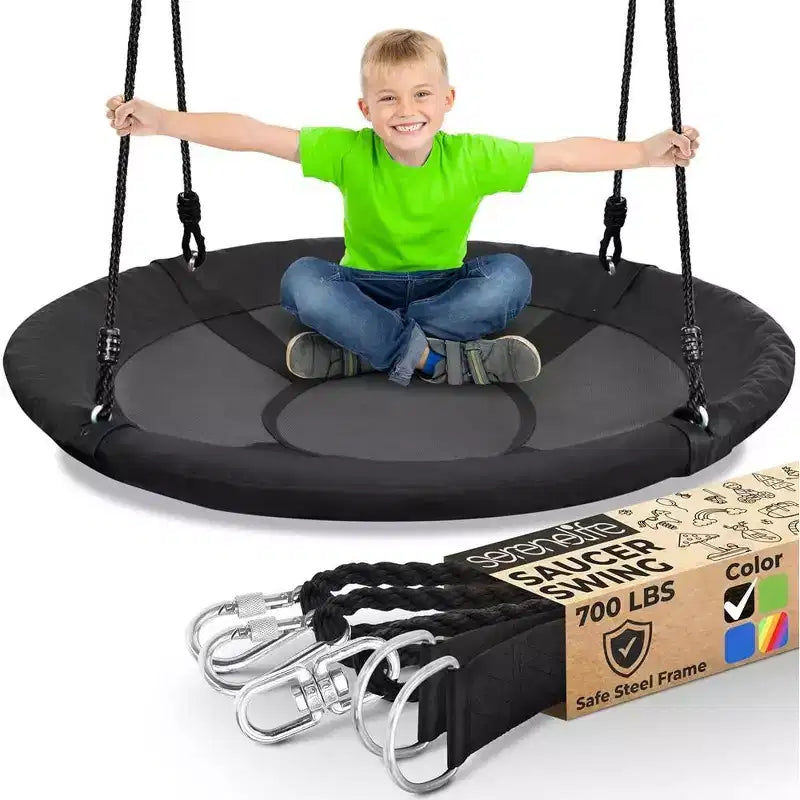 SereneLife Saucer Swing with Hang Kit - Black