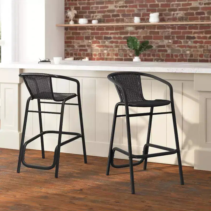 Merrick Lane Set of Two Restaurant Style Barstool with PE Rattan Seat for Indoor/Outdoor Use