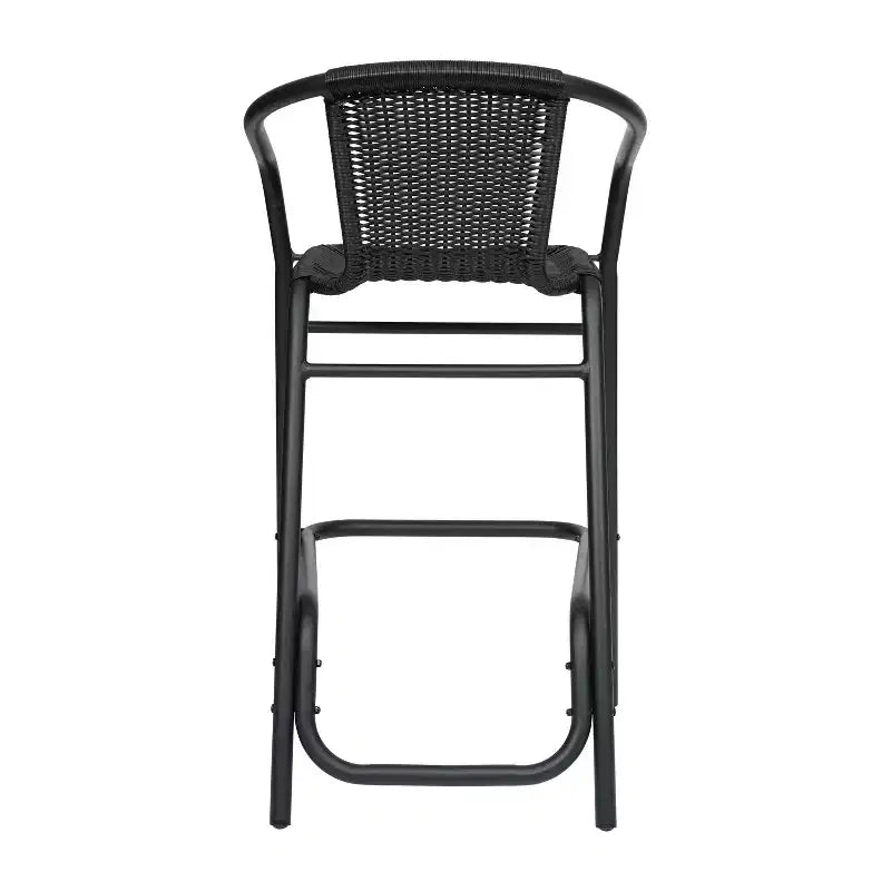 Lot de deux tabourets de bar de style restaurant avec assise en rotin PE pour utilisation intérieure/extérieure