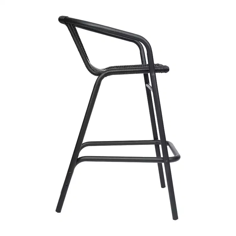 Lot de deux tabourets de bar de style restaurant avec assise en rotin PE pour utilisation intérieure/extérieure