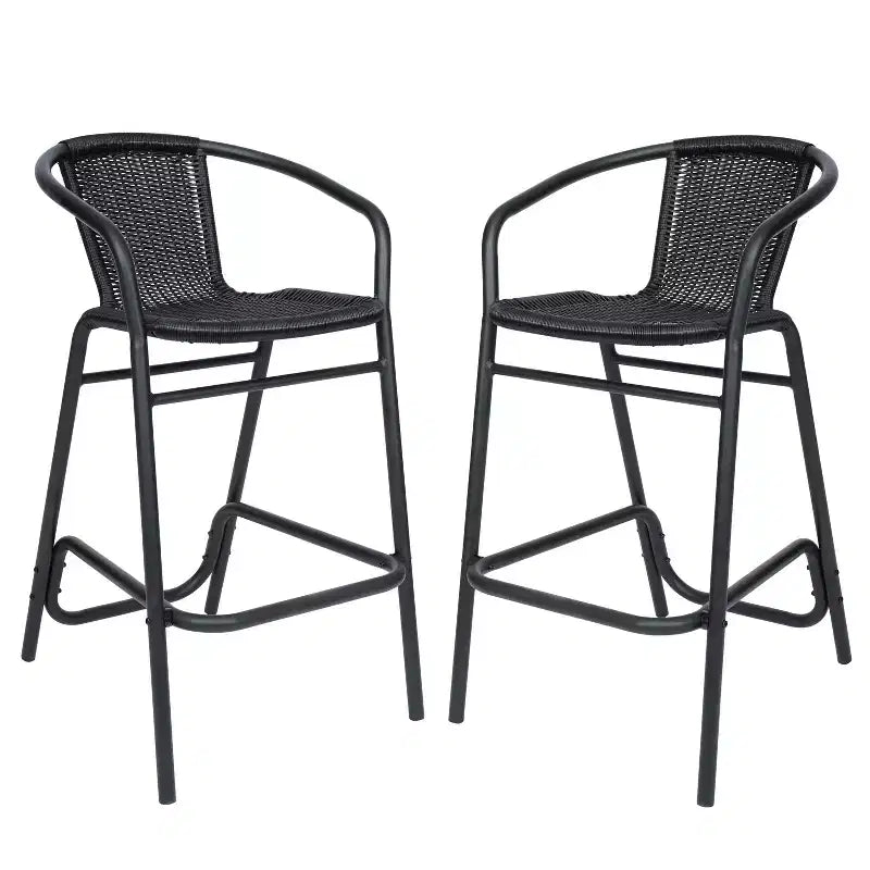 Lot de deux tabourets de bar de style restaurant avec assise en rotin PE pour utilisation intérieure/extérieure