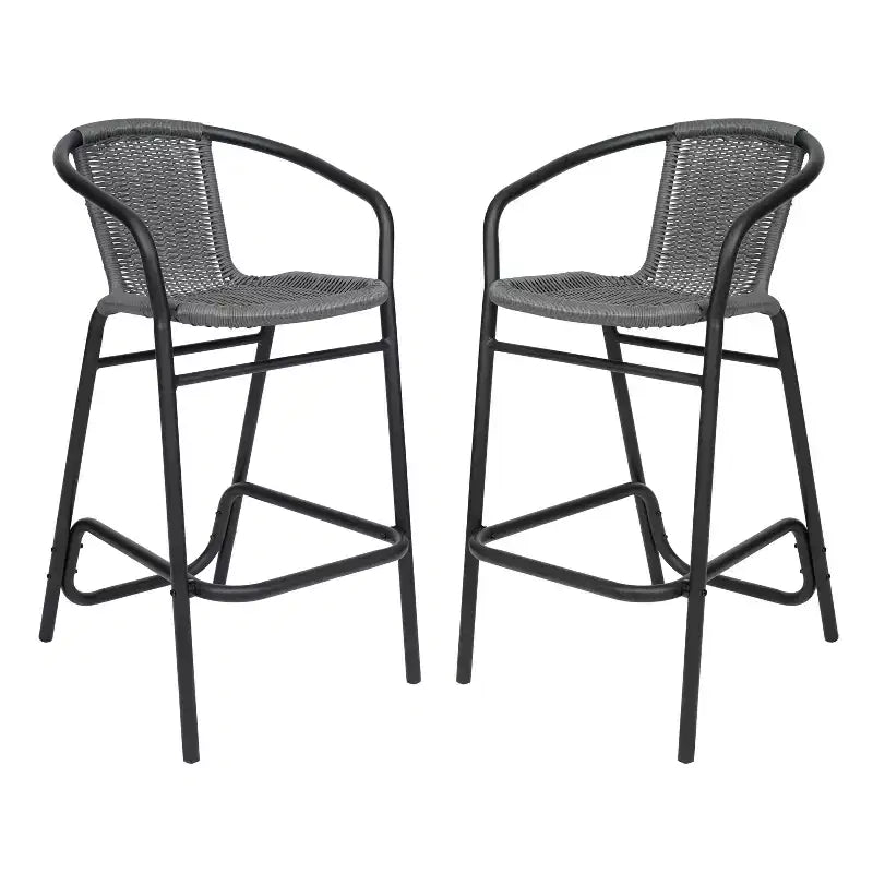 Lot de deux tabourets de bar de style restaurant avec assise en rotin PE pour utilisation intérieure/extérieure